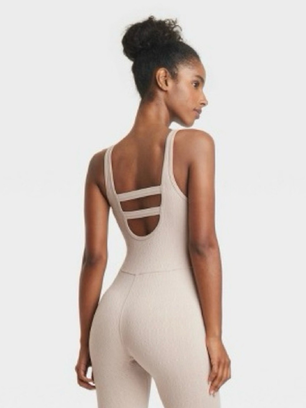 Textured Scoop-Back Jumpsuit in Light Beige - Picture 3 of 9
